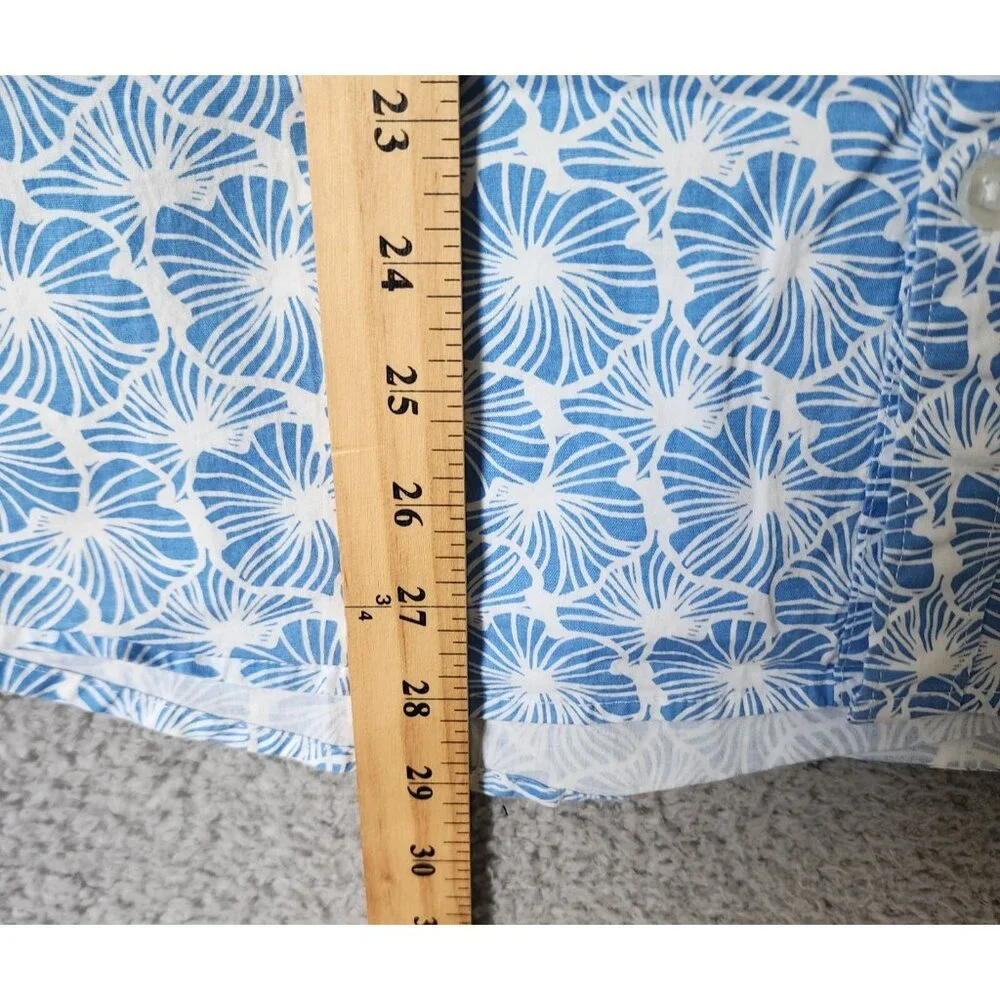Laguna Blue Floral Short Sleeve Button Down Hawaiian‎ Shirt Size L Cotton Blend